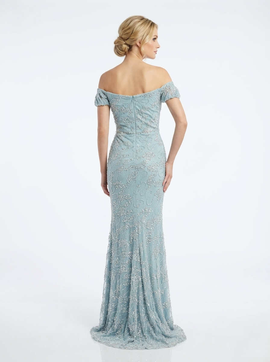 Elegantes schulterfreies Abendkleid mit Pailletten und hohem Beinschlitz in Schokobraun Beschreibung:e398