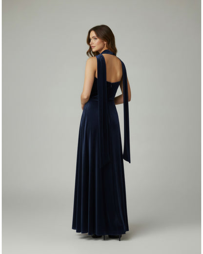 Langes Abendkleid aus Samt mit Halterneck E361