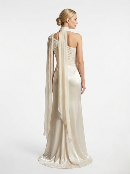 Asymmetrisches One-Shoulder Abendkleid in Champagner Beschreibung: e399