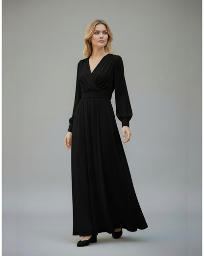 Chiffon-Abendkleid mit V-Ausschnitt und langen Ärmeln E348