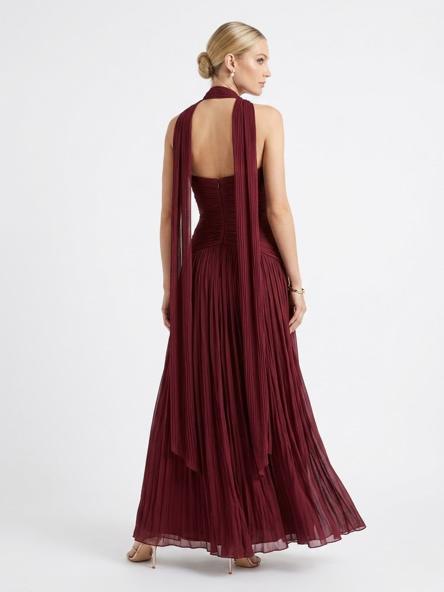 Elegantes trägerloses Plissee-Abendkleid in Rosé Beschreibung e397