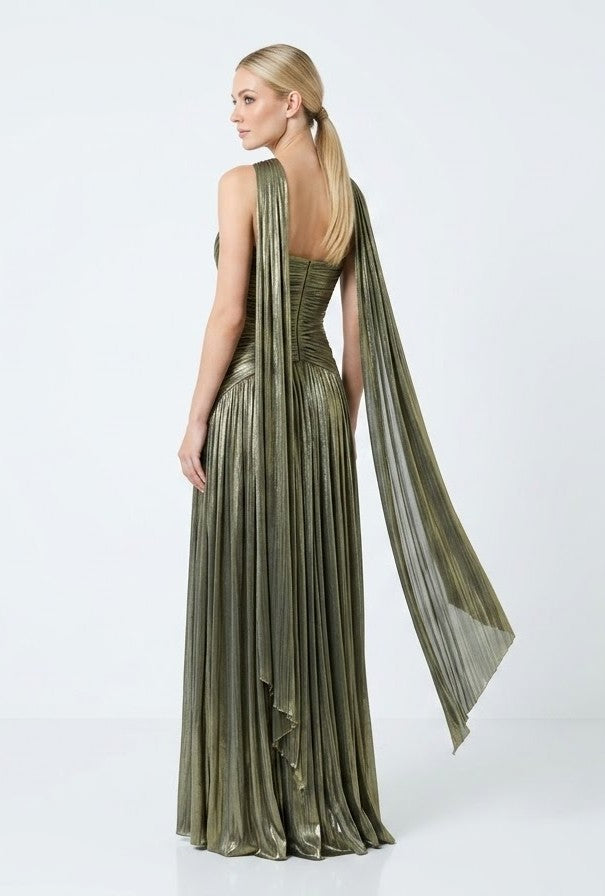 Elegantes trägerloses Plissee-Abendkleid in Rosé Beschreibung e397