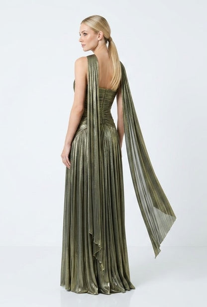 Elegantes trägerloses Plissee-Abendkleid in Rosé Beschreibung e397