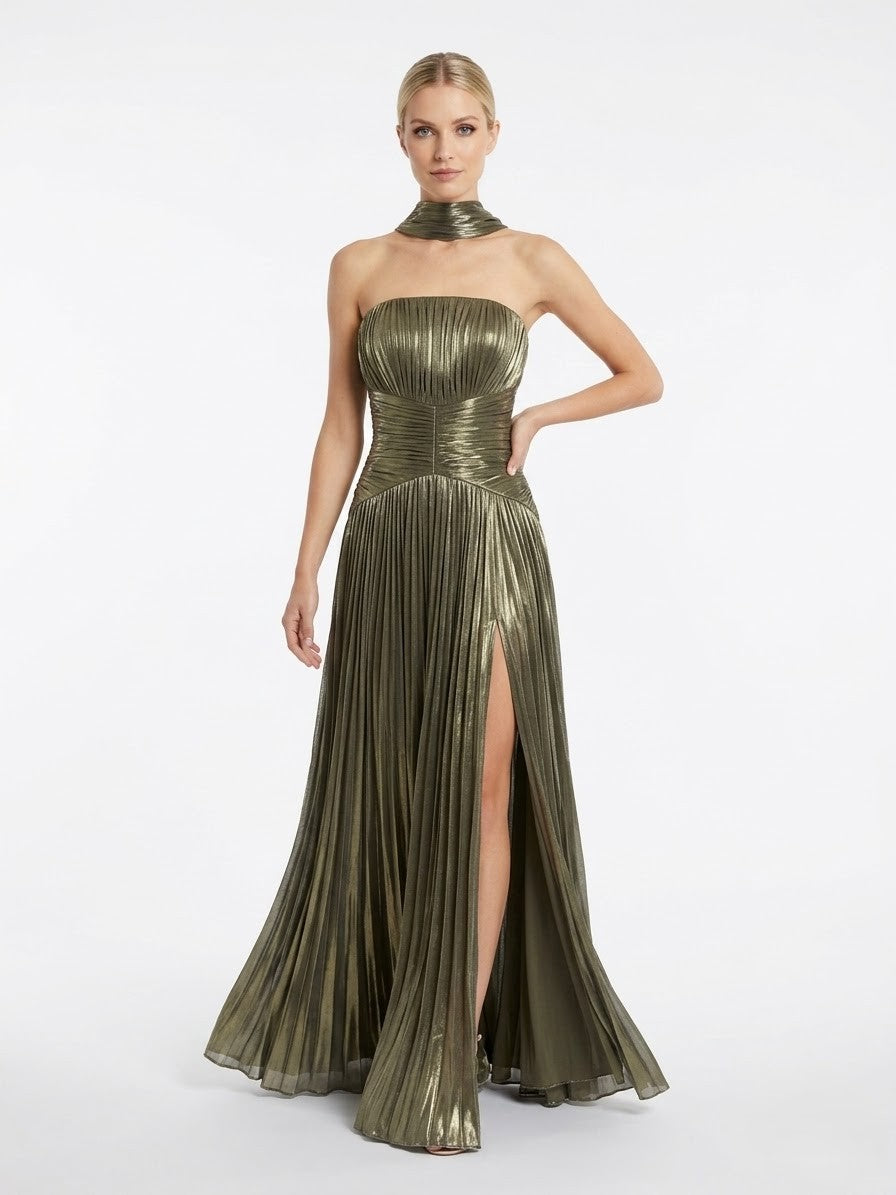 Elegantes trägerloses Plissee-Abendkleid in Rosé Beschreibung e397