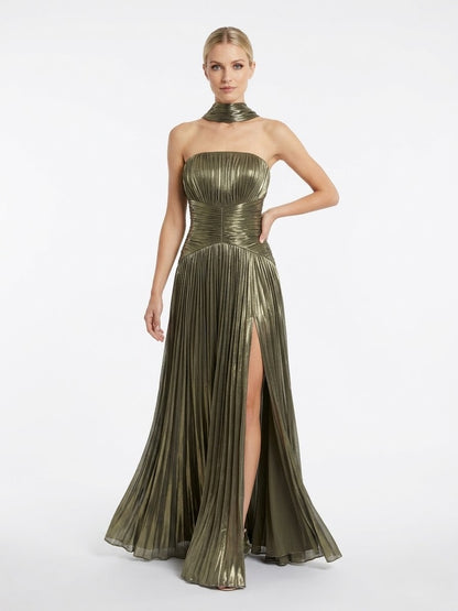 Elegantes trägerloses Plissee-Abendkleid in Rosé Beschreibung e397