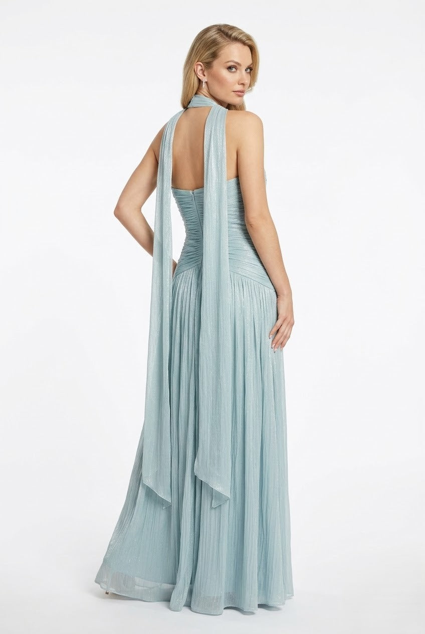 Elegantes trägerloses Plissee-Abendkleid in Rosé Beschreibung e397
