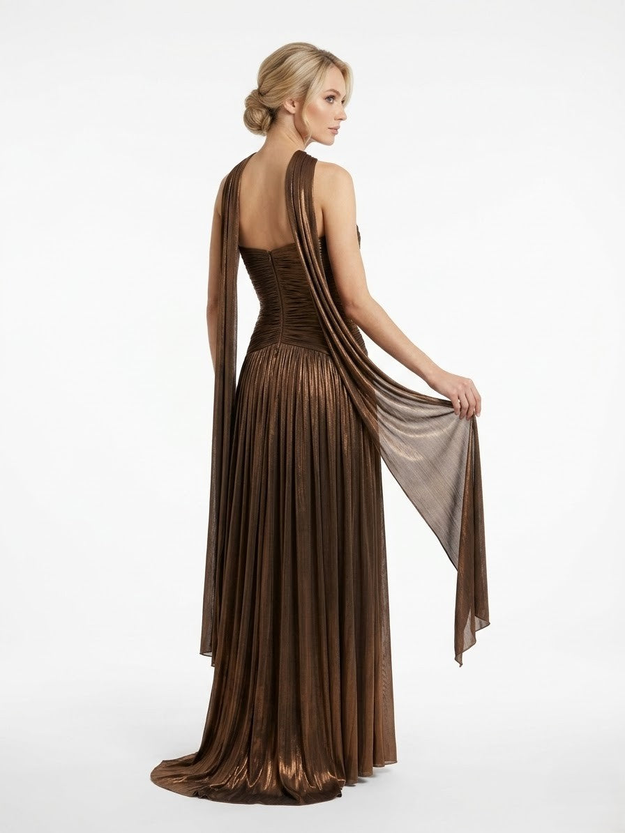 Elegantes trägerloses Plissee-Abendkleid in Rosé Beschreibung e397