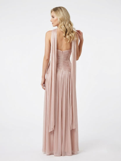 Elegantes trägerloses Plissee-Abendkleid in Rosé Beschreibung e397