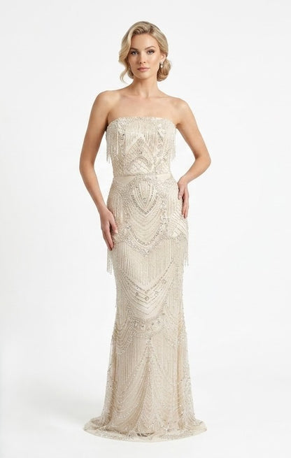 Elegantes trägerloses Abendkleid mit Perlenverzierung e396